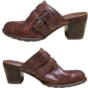 Born Brown Leather 2 Buckle Clogs Mules Heels Shoes US 10 EU 42